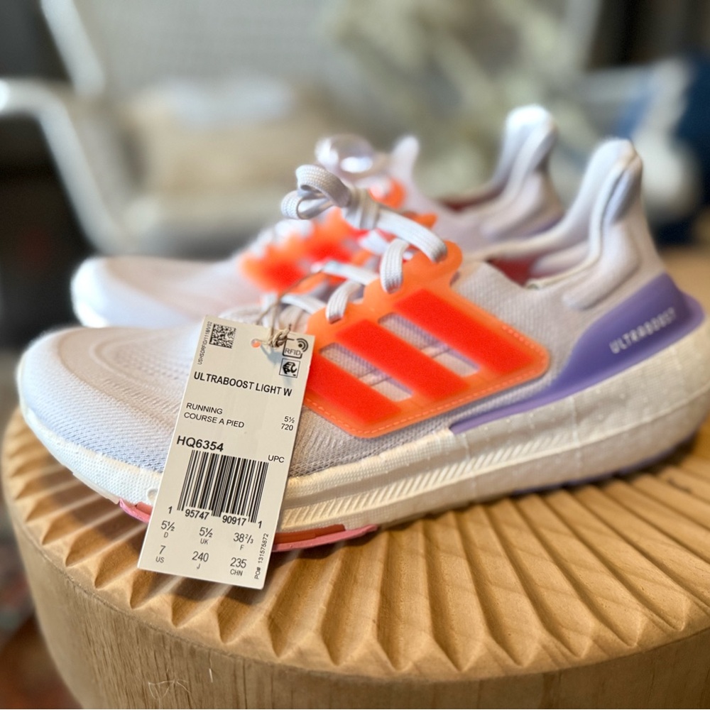 New Womens Adidas Ultraboost Light - White Solar Red Size 7